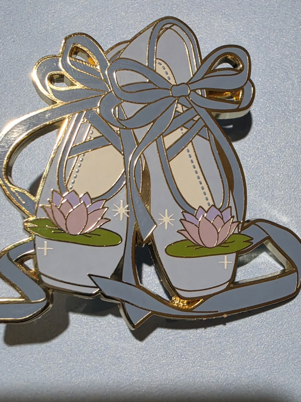Disney Monogram LE 125 Blue Enamel Ballet Slippers Brooch with Pink Lotus-Tiana